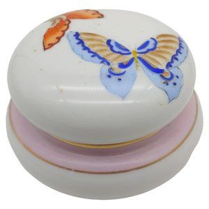 Nippon Porcelain Butterfly Trinket Box - 3" Small vtg Antique Powder Jar Japan